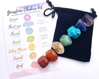 Chakra gemstone tumbled stone kit 7 stones gift bag