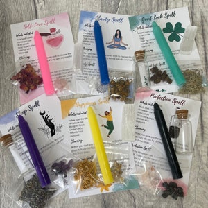 Spell Kit Jar with Gemstones Witch Beginners Gift Set - Protection - Sleep - Clarity - luck - Happiness - Self Love Spell