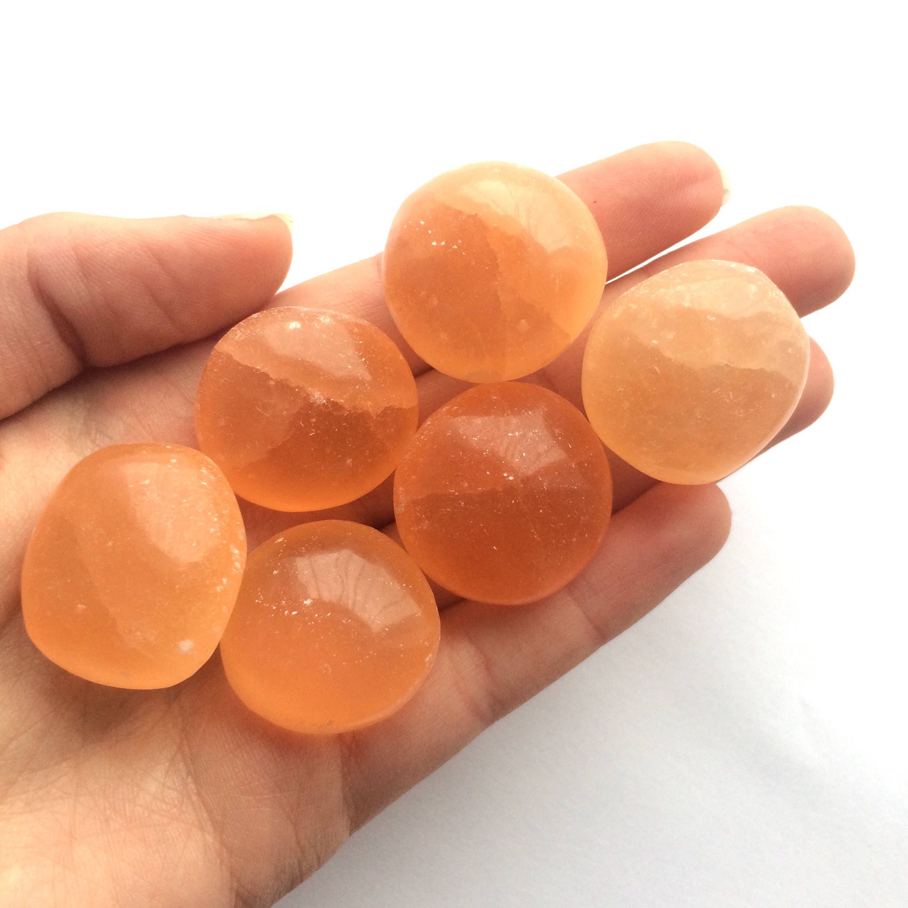 Orange Selenite satin spar round tumbled stone mini pebble