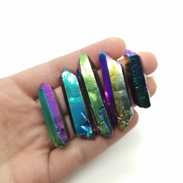 Titanium rainbow Aura Quartz crystal point 1''