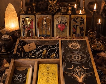 Set di tarocchi per altare con carte dei tarocchi dorate / Dono spirituale