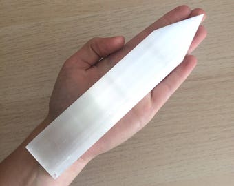 Large Polished Selenite Plate With Point For Charging Crystals & Clarity 19cm