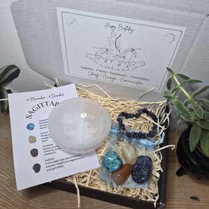 Zodiac Birthstone Gemstone Kit, Crystal Gift Set, Birthstone Bracelet with Tumbled Stones & Selenite Bowl, Astrology Self Care Kit. image 8