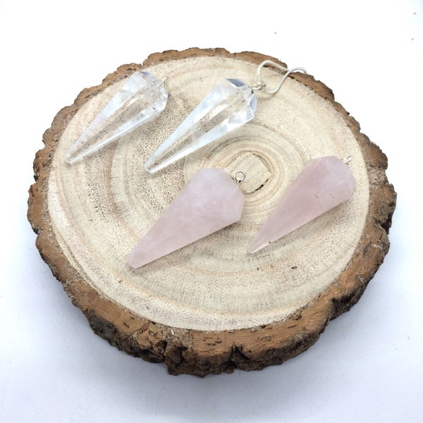 Pendulum style pendant rose quartz or clear quartz Healing Crystal Gift Divination Dowsing