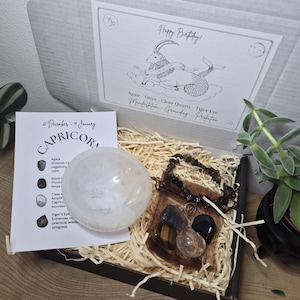Zodiac Birthstone Gemstone Kit, Crystal Gift Set, Birthstone Bracelet with Tumbled Stones & Selenite Bowl, Astrology Self Care Kit. image 13