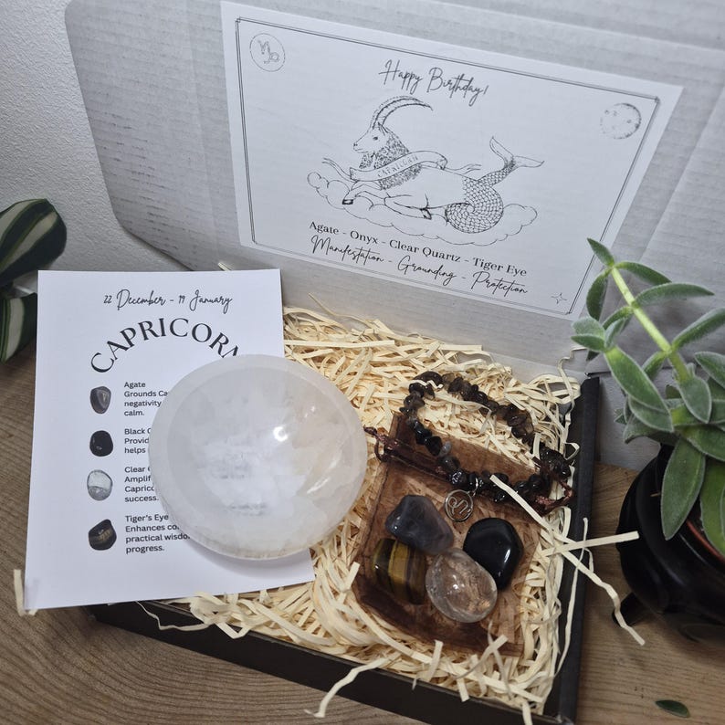 Zodiac Birthstone Gemstone Kit, Crystal Gift Set, Birthstone Bracelet with Tumbled Stones & Selenite Bowl, Astrology Self Care Kit. image 13