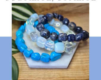 Gemstone Tumbled Bead Bracelet – Choose Opalite, Turquonite or Sodalite | Crystal Stretch Bracelet | Healing Crystal Jewellery