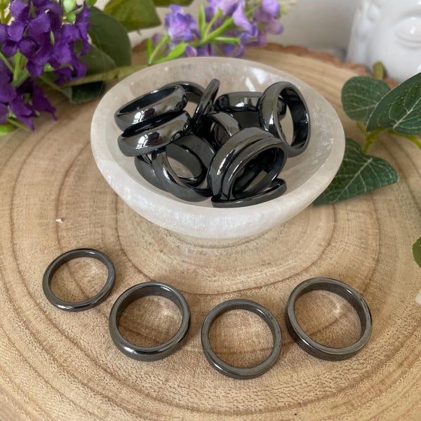 Hematite rings solid band difference sizes
