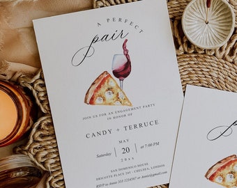 Perfect Pair Engagement Invitation, Pizza and Wine Engagement Invitation Template, Pizza and Wine Party Invitation, Pizza party Invite, PZ1