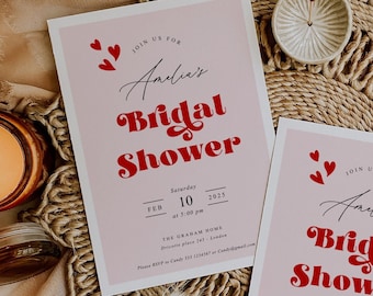 Valentine's Bridal Shower Invitation Template, Printable Valentine's Bridal Shower Invitation, Hearts Bridal Shower Invitation Template, V1
