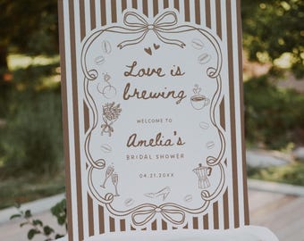 Love is Brewing Bridal Shower Welcome Sign, Coffee Bridal Shower Sign, Espresso Bridal Shower Board, Canva Template CF2B