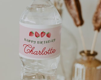 Modèle d'étiquettes de bouteille d'eau de fraise, fête d'étiquette de bouteille d'eau, modèle d'étiquette d'eau de partie douce, étiquettes d'eau modifiables de fraise, ST22