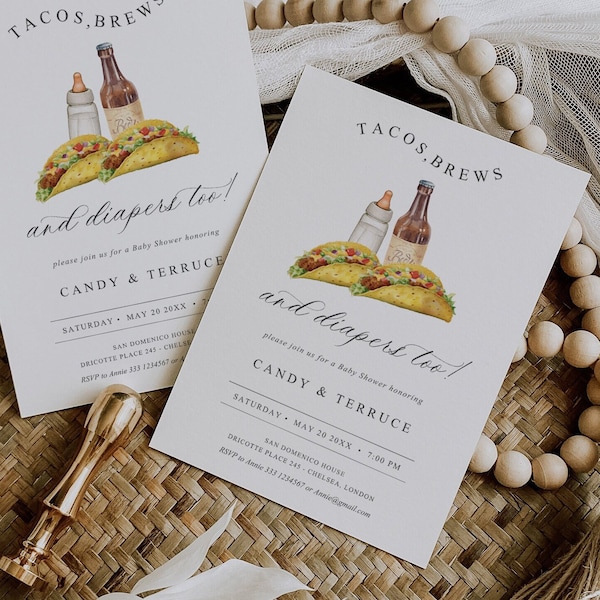 Tacos Baby Shower Invitation, Tacos Brews and Diapers Baby Shower Invitation Template, Tacos Beer and Diaper Baby Shower Party Invitation