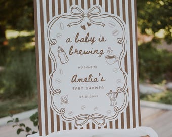 A Baby is Brewing Baby Shower Welcome Sign, Coffee Baby Shower Sign, Espresso Baby Shower Poster Board, Canva Template CF2