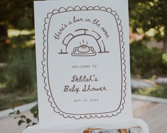 There's a Bun in the Oven Welcome Sign, Bread with Love Baby Shower Sign, Little Bun Baby Shower Welcome Sign, Canva Template BK7