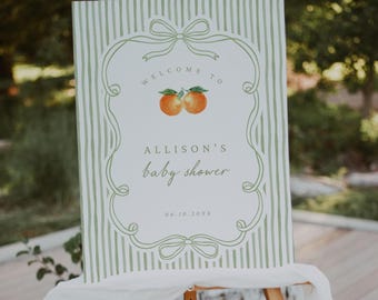 A Little Cutie is on The Way Baby Shower Welcome Sign, Orange Baby Shower Welcome Sign, Citrus Baby Shower Welcome Sign, Canva Template OC7