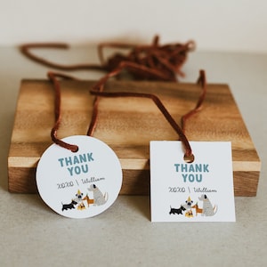 Dog Thank You Tag Template, Editable Dog Party Tag, Paw Birthday Party Thank You Tag, Dog Party Round Gift Tag, Square Birthday gift tag DG1