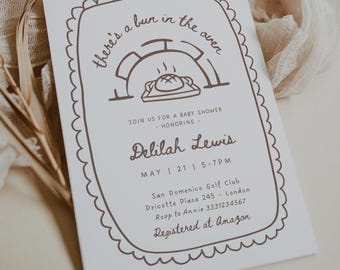 There's a Bun in the Oven Baby Shower Invitation, Bread with Love Baby Shower Invitation, Little Bun Baby Shower Invite, Canva Template BK7