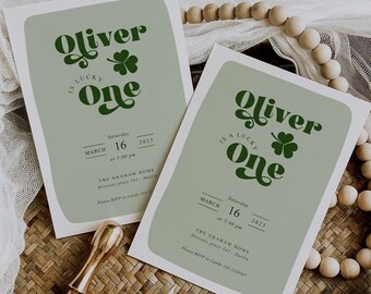 St Patrick's First Birthday Invitation, Lucky One Birthday Invitation Template, Shamrock Birthday Invite, St Patricks Birthday Party, P1