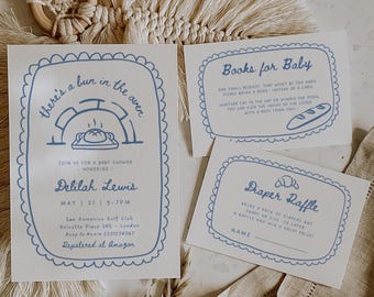 There's a Bun in the Oven Baby Shower Invitation Set, Bread with Love Baby Shower Invite, Little Bun Baby Shower Bundle, Canva Template BK7