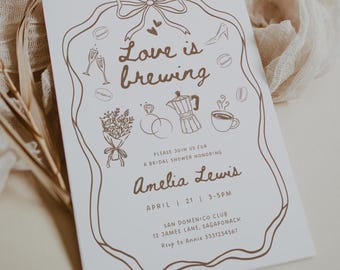 Coffee Bridal Shower Invitation, Love is Brewing Bridal Shower Invitation, Espresso Bridal Shower Invite, Canva Template CF1B