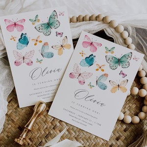Butterfly Birthday Invitation, Modern Butterfly Invitation, Butterflies Birthday Theme, Girl Birthday, Butterfly Party Editable Template, B3