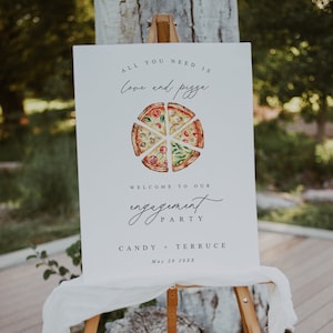 Love and Pizza Engagement Welcome Sign Template, Pizza Engagement Welcome Sign Printable, Self-Editing Welcome sign, Instant Download, PZ1