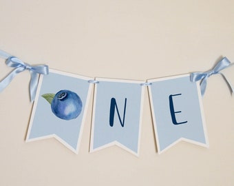 Blueberry First Birthday High Chair Banner Imprimable, Party First Birthday Party High Chair Banner, ONE First Birthday Décorations, BB23