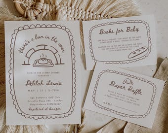There's a Bun in the Oven Baby Shower Invitation Set, Bread with Love Baby Shower Invite, Little Bun Baby Shower Bundle, Canva Template BK7