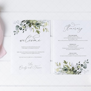 Welcome Letter and Itinerary, Wedding Schedule of Events, Printable Welcome Bag Note, Editable Wedding Weekend Itinerary, Agenda Card, G19 image 1