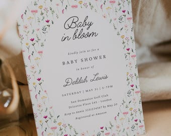 Baby in Bloom Baby Shower Invitation, Floral Garden Baby Shower Invitation, Girl Wildflowers Baby Shower Invite, Canva Template BB1