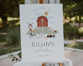 Farm First Birthday Welcome sign, Barnyard Birthday Welcome sign, Red Barn Welcome sign Poster Board, Farm Birthday Welcome Sign, FA1