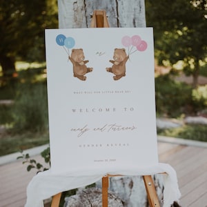 Bear Gender Reveal Welcome Sign Template, Bear Gender Reveal Party Sign, Bear He or She Welcome Sign, Gender Reveal Sign Template, BR23