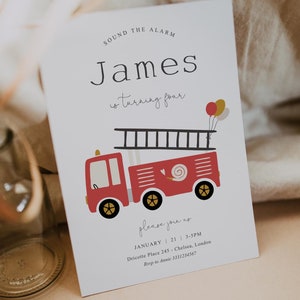 Fire Truck Birthday Invitation, Firetruck Invitation, Fire Truck Birthday Party, Sound The Alarm Party, Fireman, Fire Engine Party, FT2