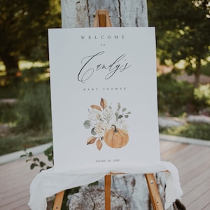 Fall Pumpkin Baby Shower Welcome sign Template, Printable Editable Fall Baby Shower Welcome sign, Pumpkin Baby Shower Sign Template, PK22