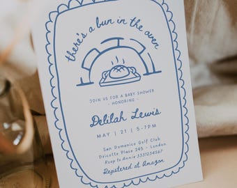 There's a Bun in the Oven Baby Shower Invitation, Bread with Love Baby Shower Invitation, Little Bun Baby Shower Invite, Canva Template BK72