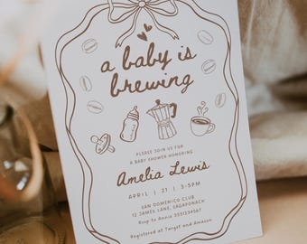A Baby is Brewing Baby Shower Invitation, Coffee Baby Shower Invitation, Espresso Baby Shower Invite, Canva Template CF1