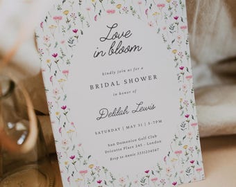 Love in Bloom Bridal Shower Invitation, Floral Garden Bridal Shower Invitation, Wildflower Bridal Shower Invitation, Canva Template LB1