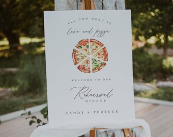 Love and Pizza Rehearsal Dinner Welcome Sign Template, Pizza Rehearsal Dinner Welcome Sign, Self-Editing Welcome sign, Instant Download, PZ1