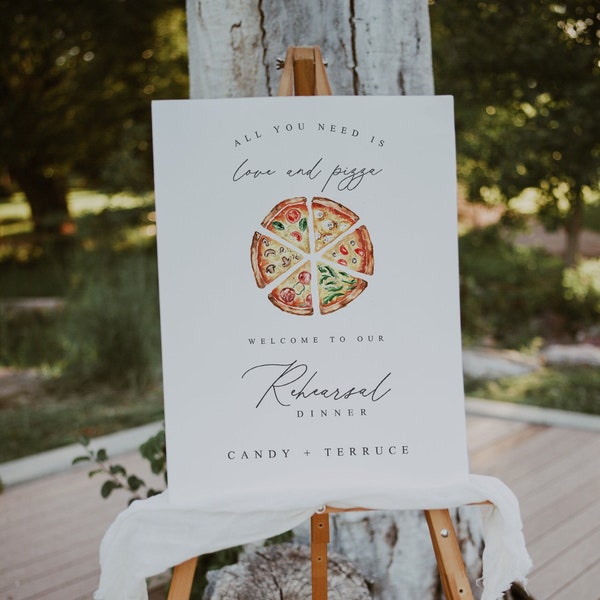 Love and Pizza Rehearsal Dinner Welcome Sign Template, Pizza Rehearsal Dinner Welcome Sign, Self-Editing Welcome sign, Instant Download, PZ1