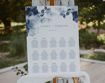 Blue Seating Chart Template, Dusty Blue Wedding Seating Chart, Ombre Blue Seating Plan, Editable Blue wedding Seating Chart Template, B20