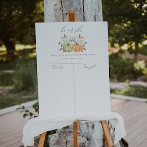 Pumpkin He or She What Will Baby Be Sign, Gender Guess Board, He or She Template, Fall Gender Reveal Decorations, Gender Reveal Party, PK22