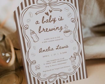 A Baby is Brewing Baby Shower Invitation, Coffee Baby Shower Invitation, Espresso Baby Shower Invite, Canva Template CF2