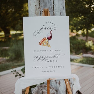 Perfect Pair Engagement Welcome Sign Template, Pizza and Wine Engagement Party, Printable Wine Party Engagement Welcome sign Template, PZ1