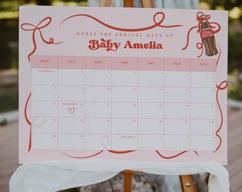 She's Ready To Pop Due Date Calendar, Girl Soda Due Date Sign, Baby's Due Date Prediction Game, Canva Template SG26