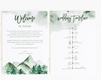 Mountains Wedding Timeline Template, Printable Wedding Welcome Bag Note, Colorado Weekend Timeline, Order of Events, INSTANT DOWNLOAD, M18