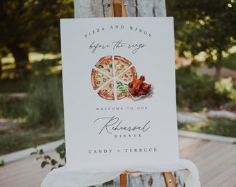 Pizza and wings before the rings Welcome Sign Template, Pizza and wings Rehearsal Dinner Welcome Sign, Pizza Self-Editing Welcome sign, PZ1
