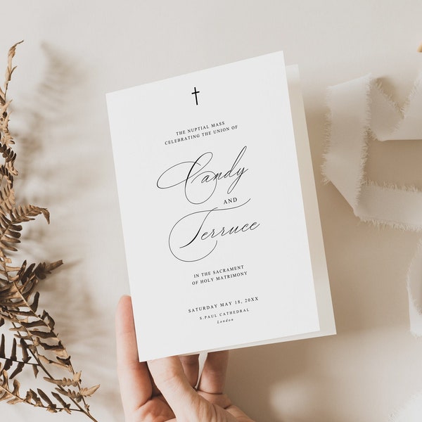 Catholic Wedding Program, Minimalist Wedding Program, Folded Wedding Program Template, Church Wedding Program, Order of Ceremony Template