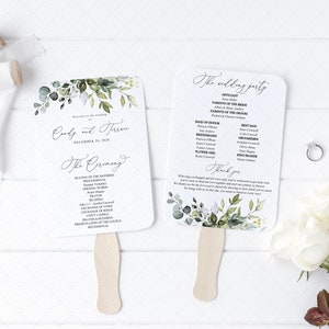 Greenery Wedding Program Fan Template, Eucalyptus Fan Wedding Program Printable, Fan Order of Service, Fan Ceremony Program Template, G19