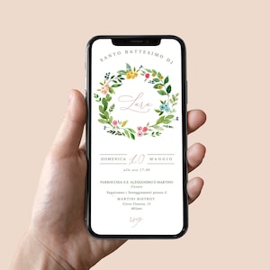 Invito Digitale Battesimo Bambina, Invito whatsapp Battesimo, Invito Battesimo Bimba, Invito Digitale Floreale, Invito Elettronico Battesimo